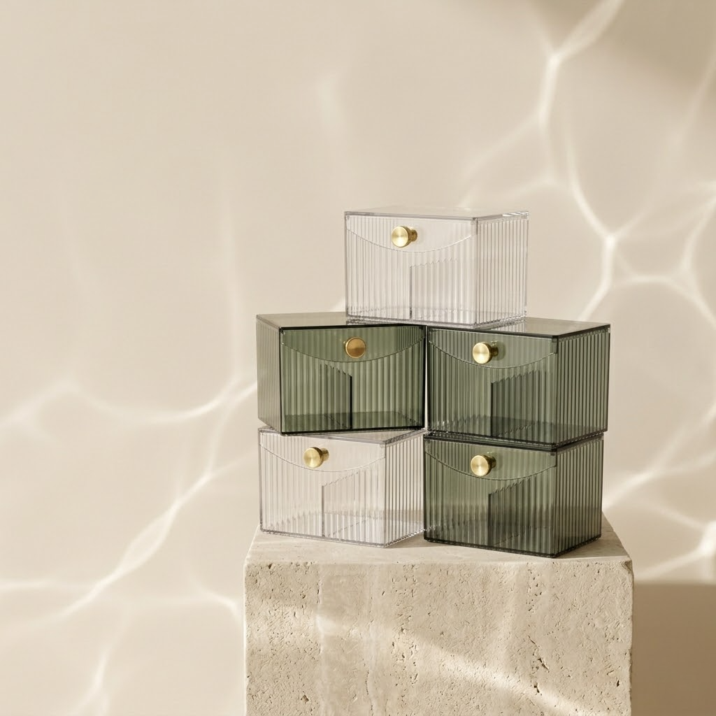 VodaElement™ Ribbed Mineral Vanity Organizer & Cotton Caddy